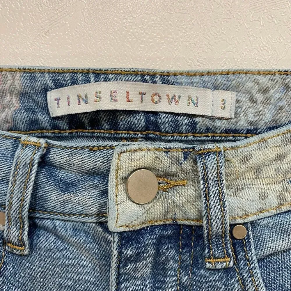 Tinseltown Women’s Size 3 Butterfly Print Flare Jeans Frayed Hem Y2K